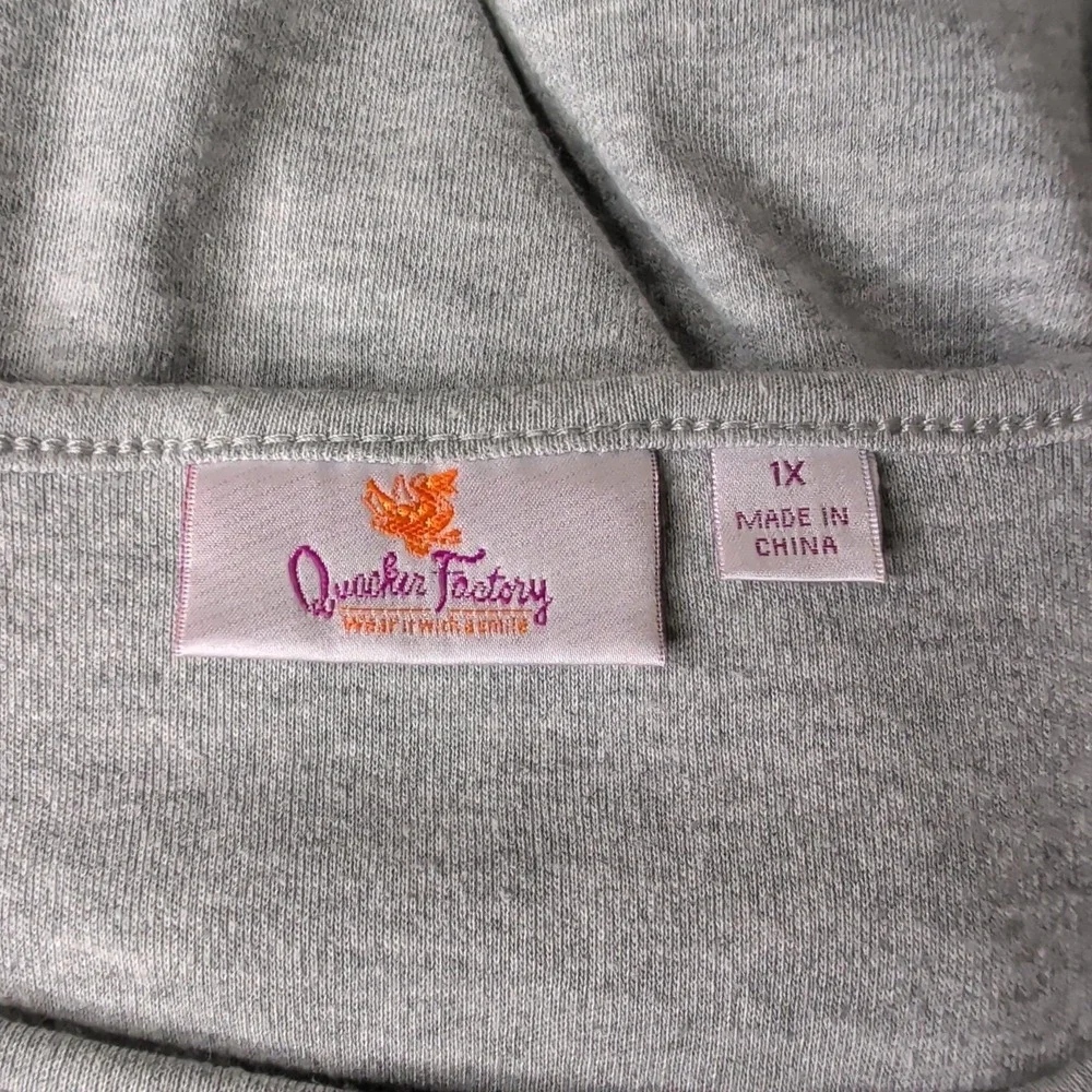 Quacker Factory Top Women 1X Grey Rhinestone Christmas Tree Long Sleeve Festive